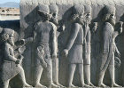 Iran, formerly Persia, Persepolis, capital of the Achaemenid Empire,  bas-relief of Persians on base of tripylon